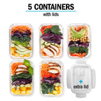 1-Compartment Glass Containers with Steam Vent Lids - 840ml - 5 PACK + 1 extra lid