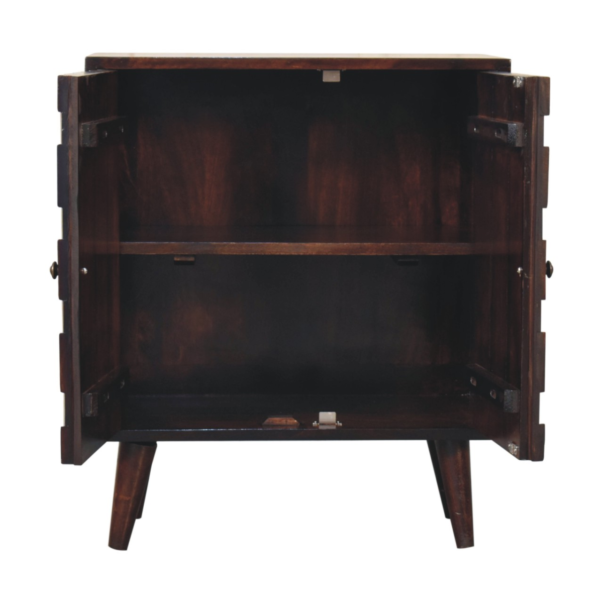 Solid Wood Mini Pineapple Carved Light Walnut Cabinet, Brown, 2 Doors