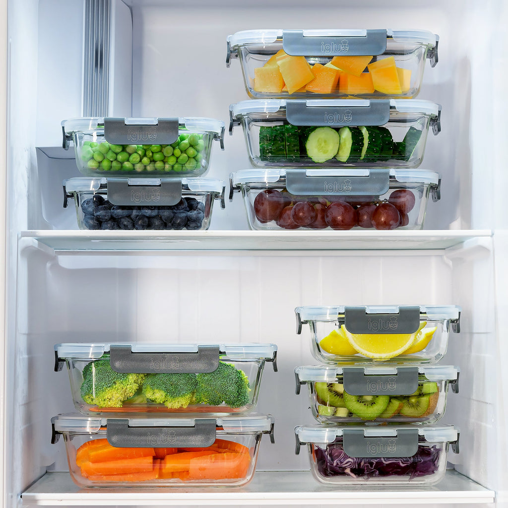 Glass Food Storage Containers 2 Sizes 1050ml and 370ml 10 Pack