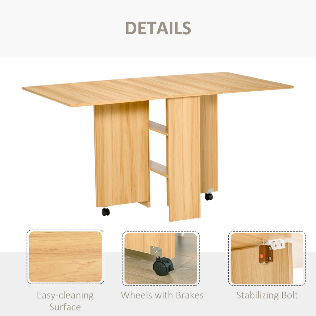 Foldable Dining Table with Storage Shelves for Kitchen, Dining Room