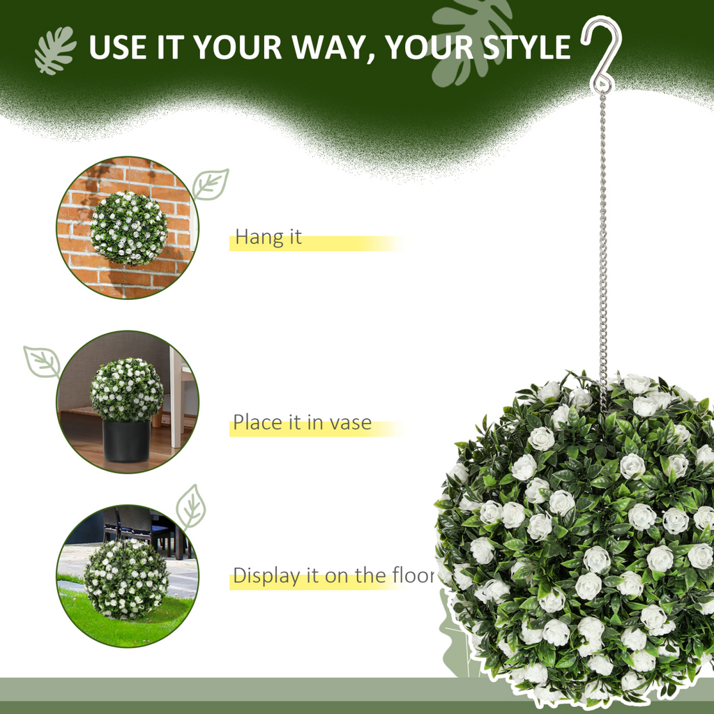 Set of 2 Artificial Plant Topiary Rose Balls, Faux Plants
