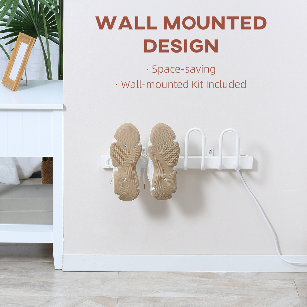 2 Pairs Electric Shoe Dryer, Wall Mount Boots, Leather Shoes, Socks, White