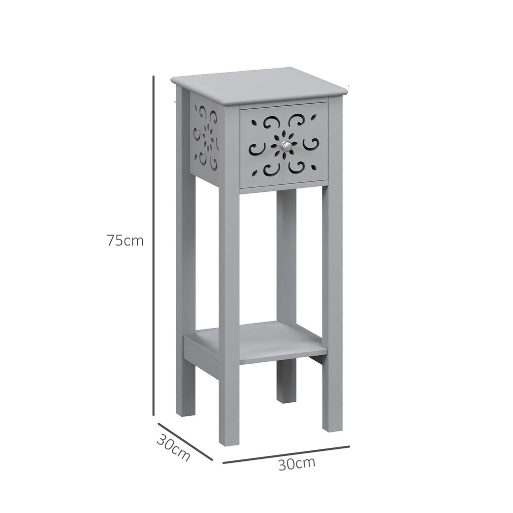 Bedside Table Set, End Table Set with Drawer and Storage Shelf, Grey