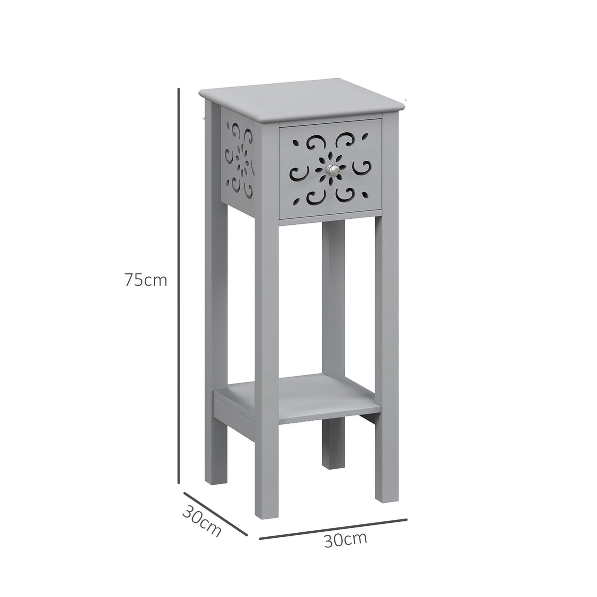 Bedside Table Set, End Table Set with Drawer and Storage Shelf, Grey