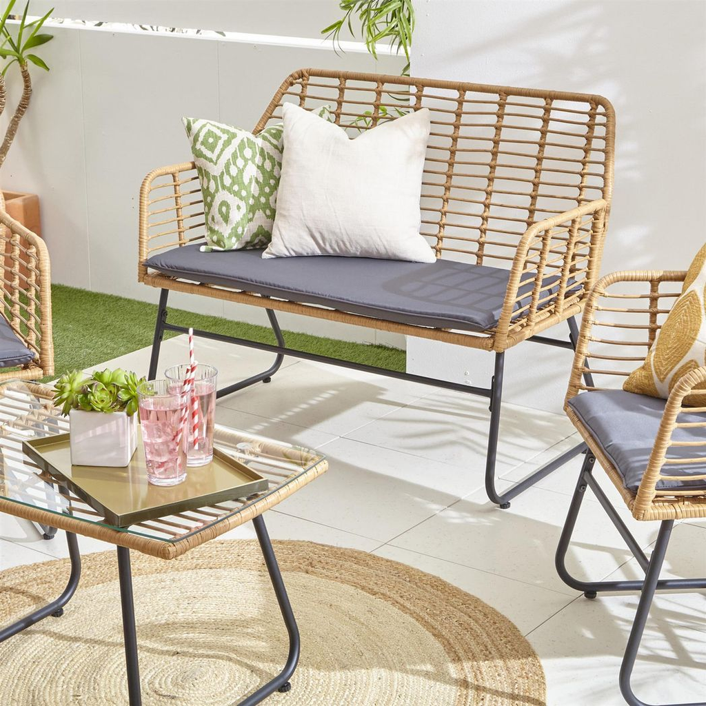 Grey Bamboo Style Garden Sofa, Table & Chairs 4 Piece Set