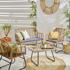 Grey Bamboo Style Garden Sofa, Table & Chairs 4 Piece Set