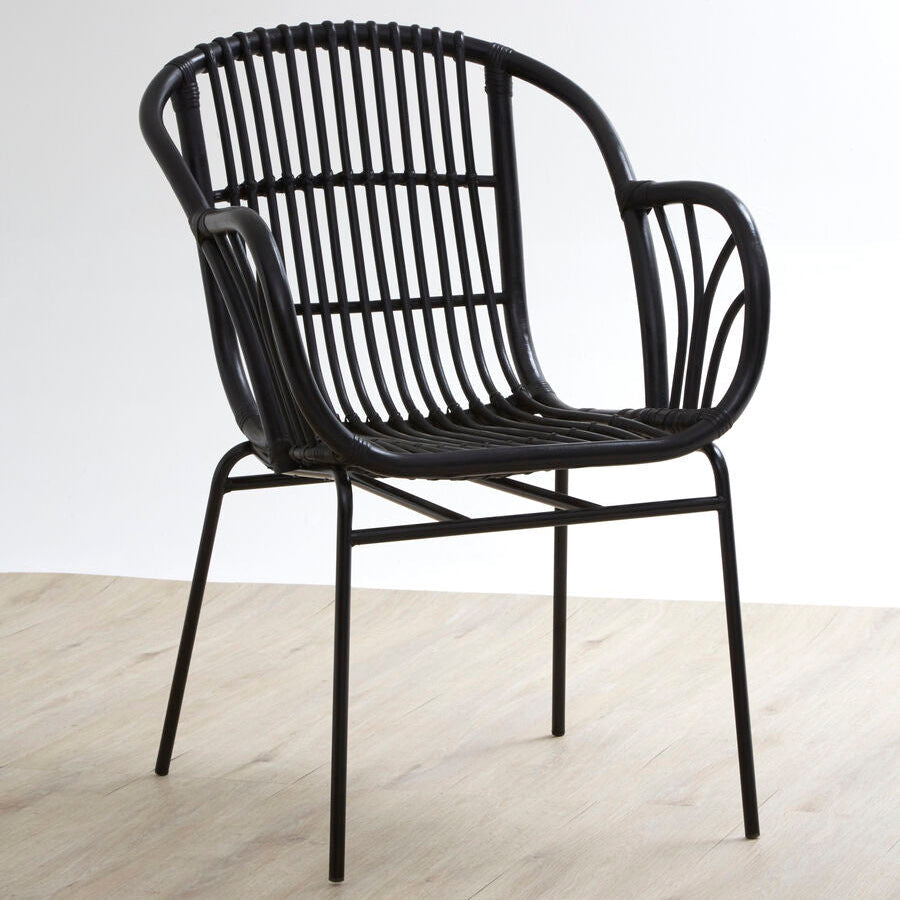 Black Natural Rattan Chair with Raised Sides