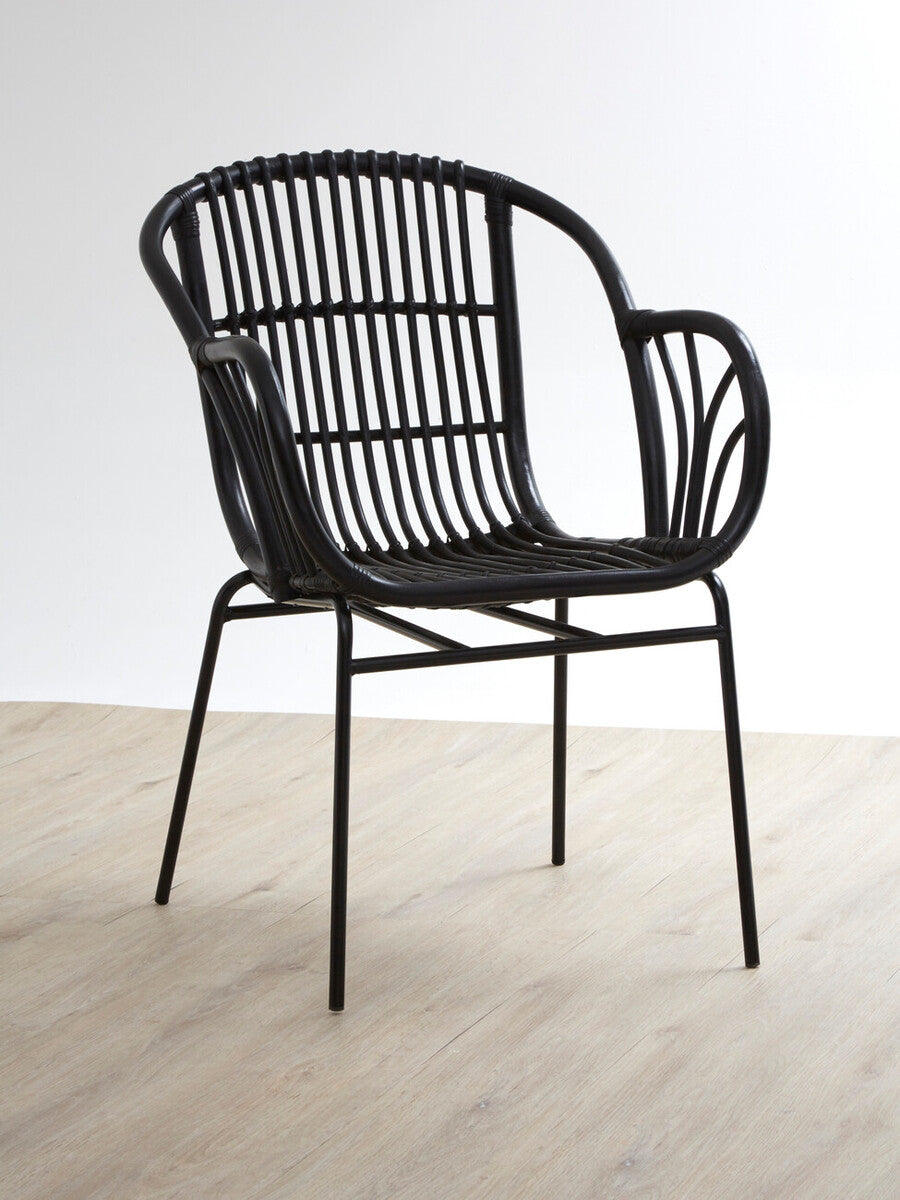 Black Natural Rattan Chair with Raised Sides
