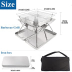Stainless Steel Fire Pit, Foldable BBQ Grill Rack Portable Campfire Pit Liftable Wood Burning Charcoal Grill for Camping Picnic Patio Backyard