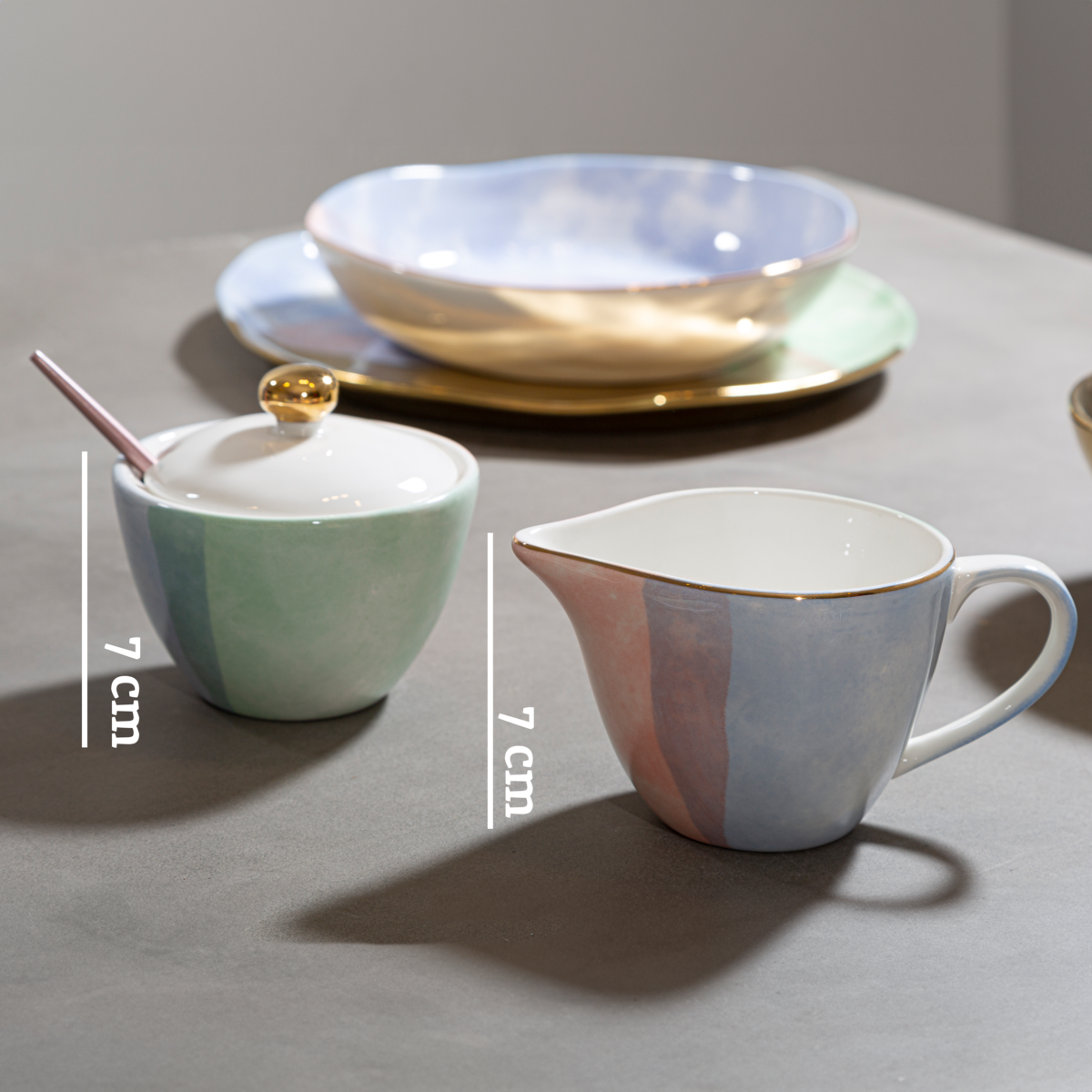 Assorted Pastel Sugar Pot and Creamer