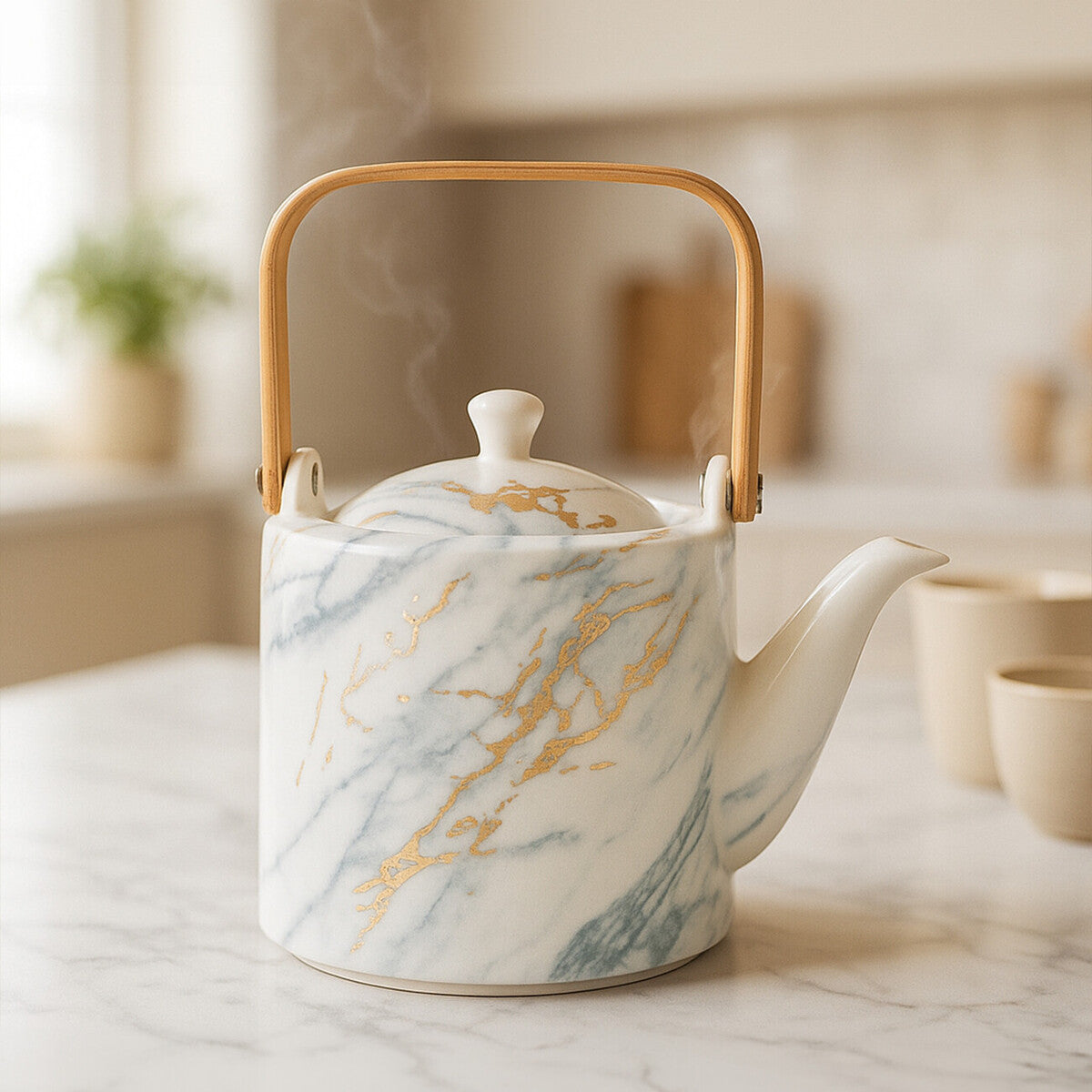 White Marble Effect Teapot