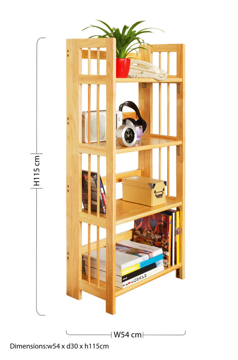 Natural Tropical Hevea Wood 5 Tier Folding Shelf Unit