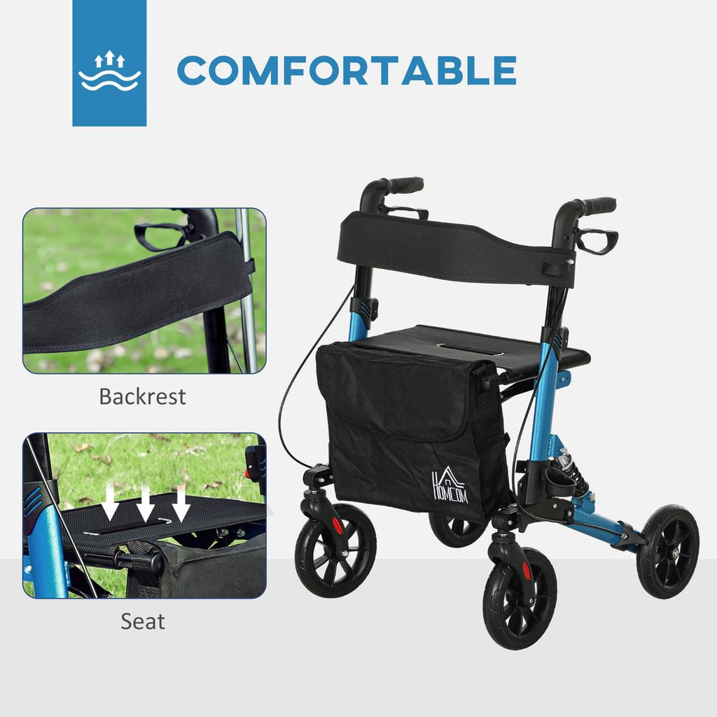Folding Rollator Walker with Seat, Backrest, Bag, 4 Wheels