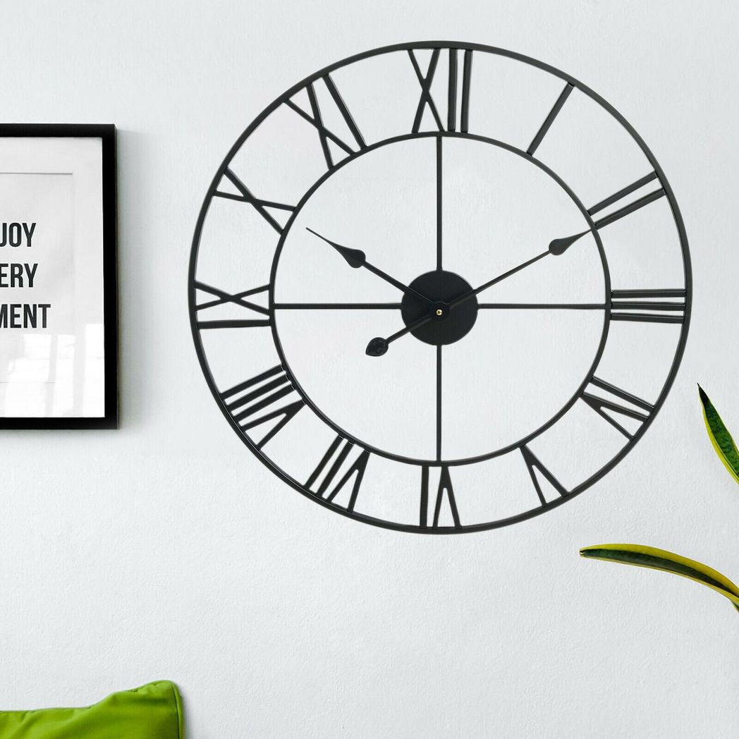 Stunning 60CM Roman Metal Clock in Black:, Attention to Detail. Statement Piece for any Room!