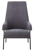 Ash Velvet High Back Chair with Black Metal Legs