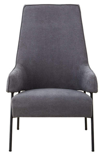 Ash Velvet High Back Chair with Black Metal Legs