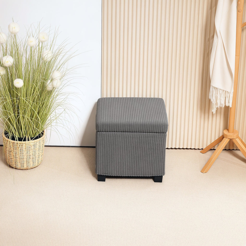 Storage Ottoman Bench, Corduroy Footstool with Removable Lid and Legs, Grey