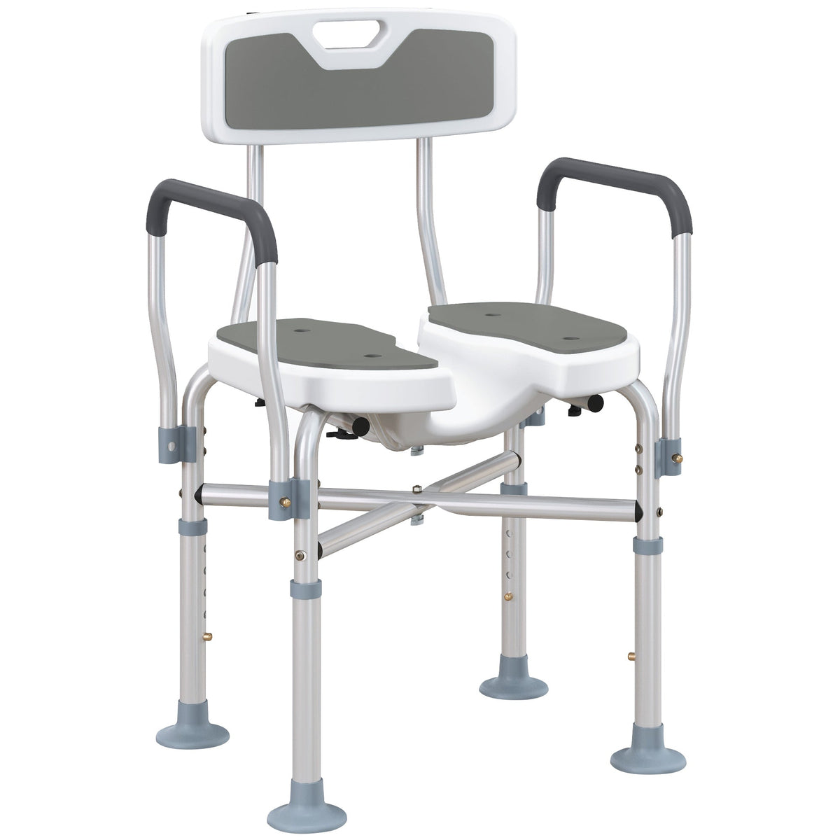 Padded Bath Chair with Slotted Seat and Adjustable Height, Grey
