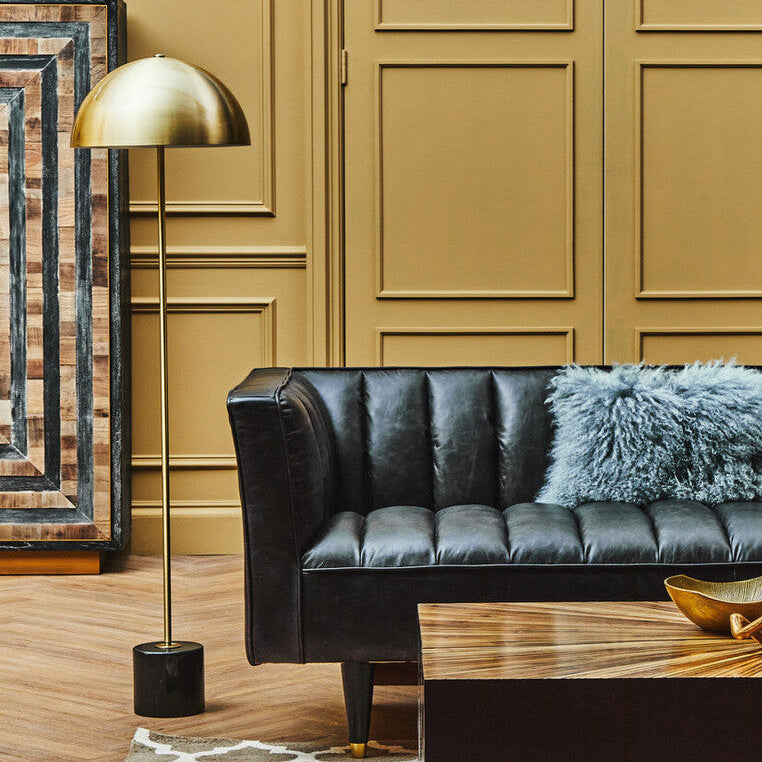 Brushed Brass Floor Lamp with Black Marble Base