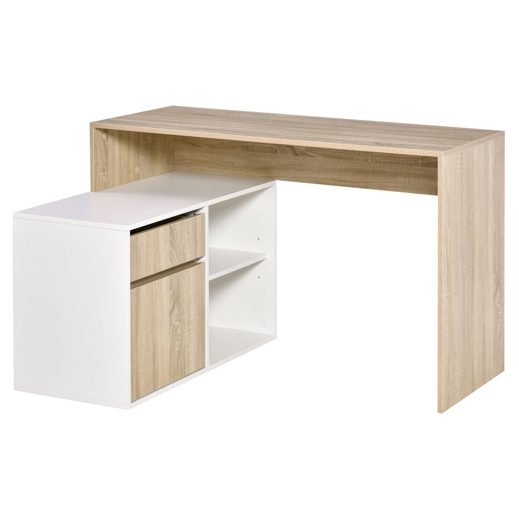 L-Shaped Desk, Corner Computer Desk with Storage Drawer, Adjustable Shelf, Cabinet for Home Office and Study, 120 x 92 x 75cm, Oak and White Oak
