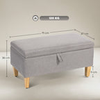 30L Linen Storage Ottoman Padded Footstool with Rubberwood Legs, Light Grey