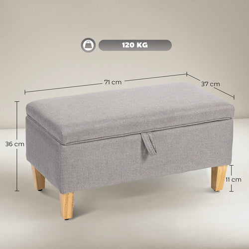 30L Linen Storage Ottoman Padded Footstool with Rubberwood Legs, Light Grey