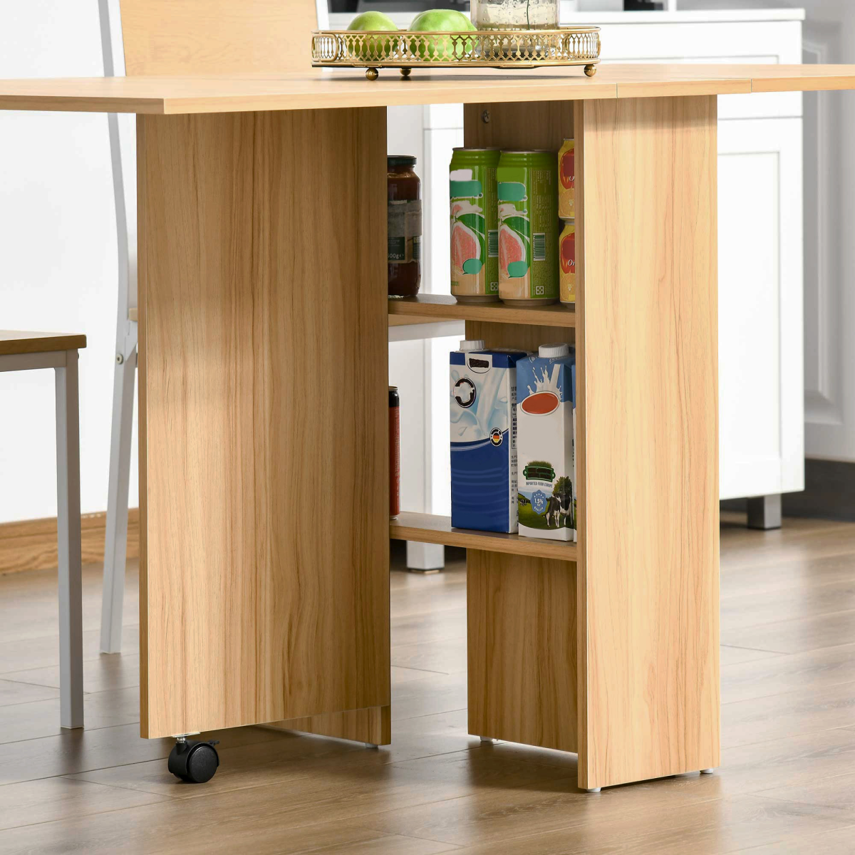 Foldable Dining Table with Storage Shelves for Kitchen, Dining Room
