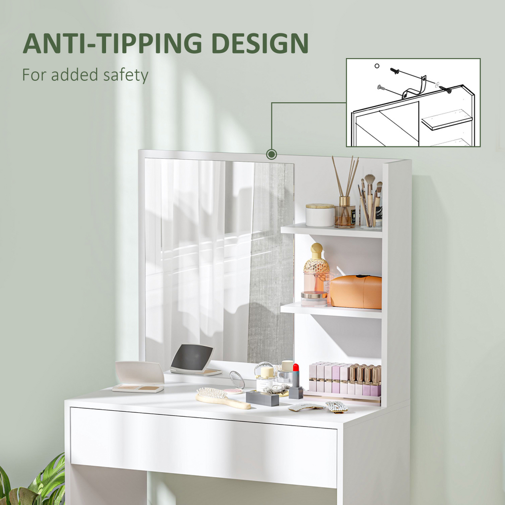 Dressing Table with Mirror and Storage, Modern Vanity Desk, White