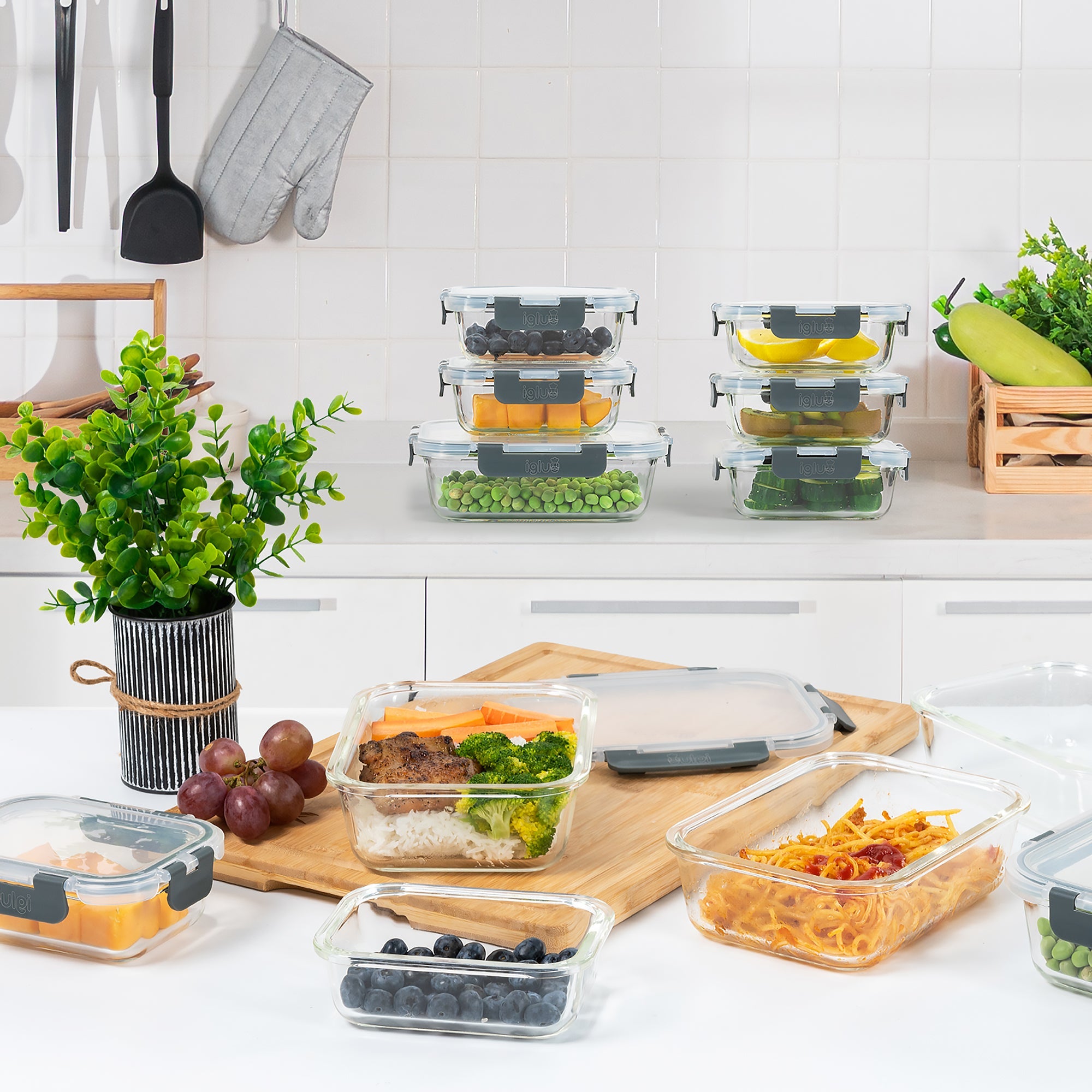 Glass Food Storage Containers 2 Sizes 1050ml and 370ml 10 Pack