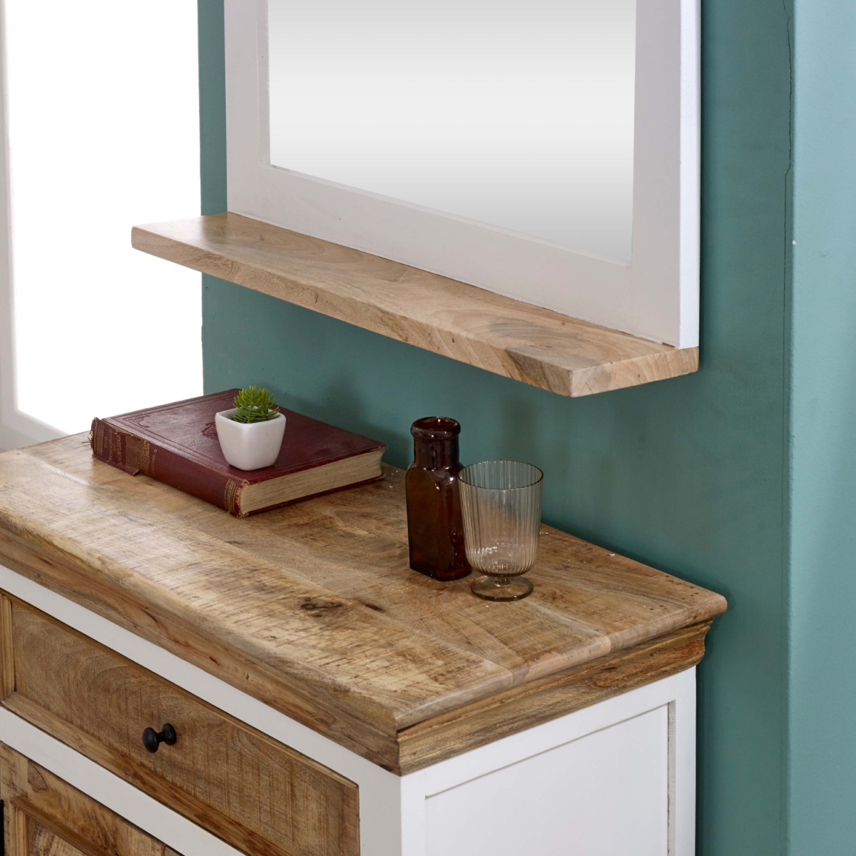 Mirror Frame with Shelf in Solid Mango Wood