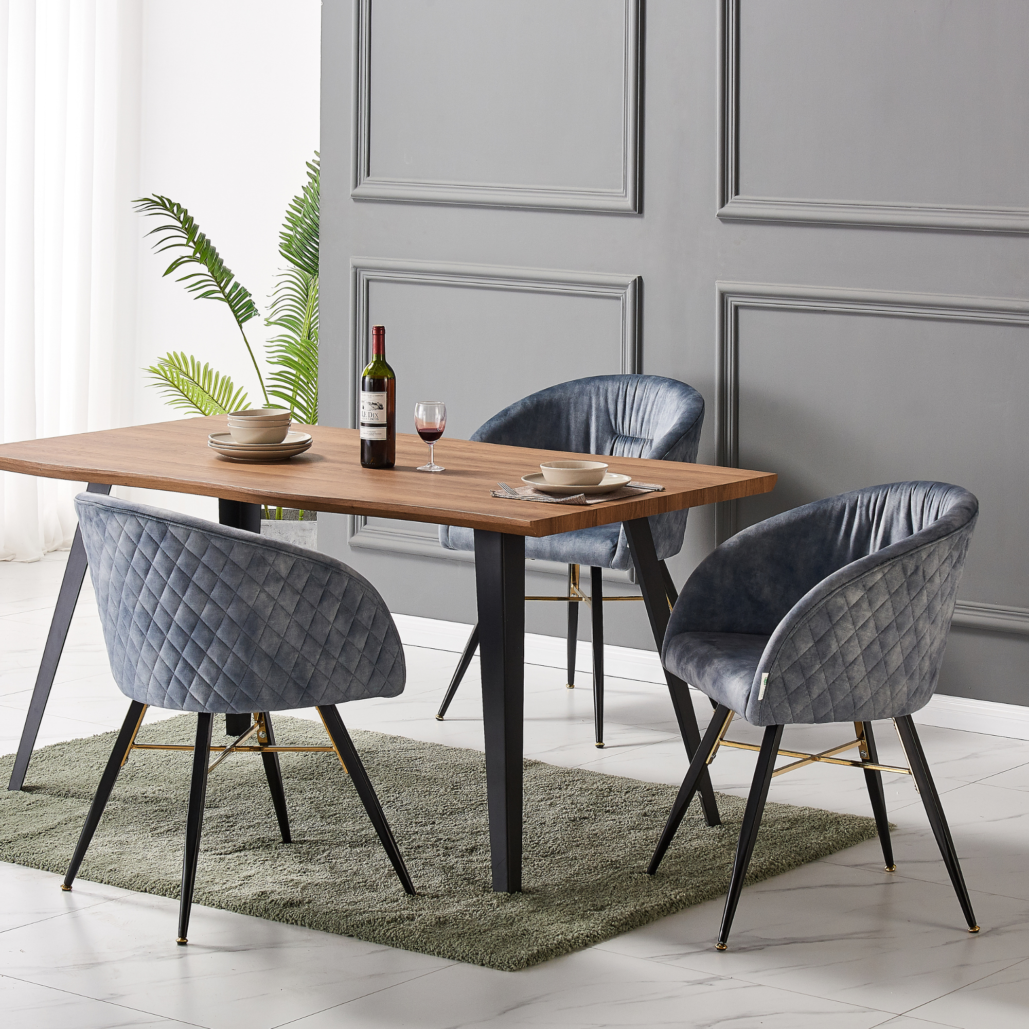 Rocco LUX 5PCs Dining Set includes an Oak Dining Table and Set of 4 Dining Chairs