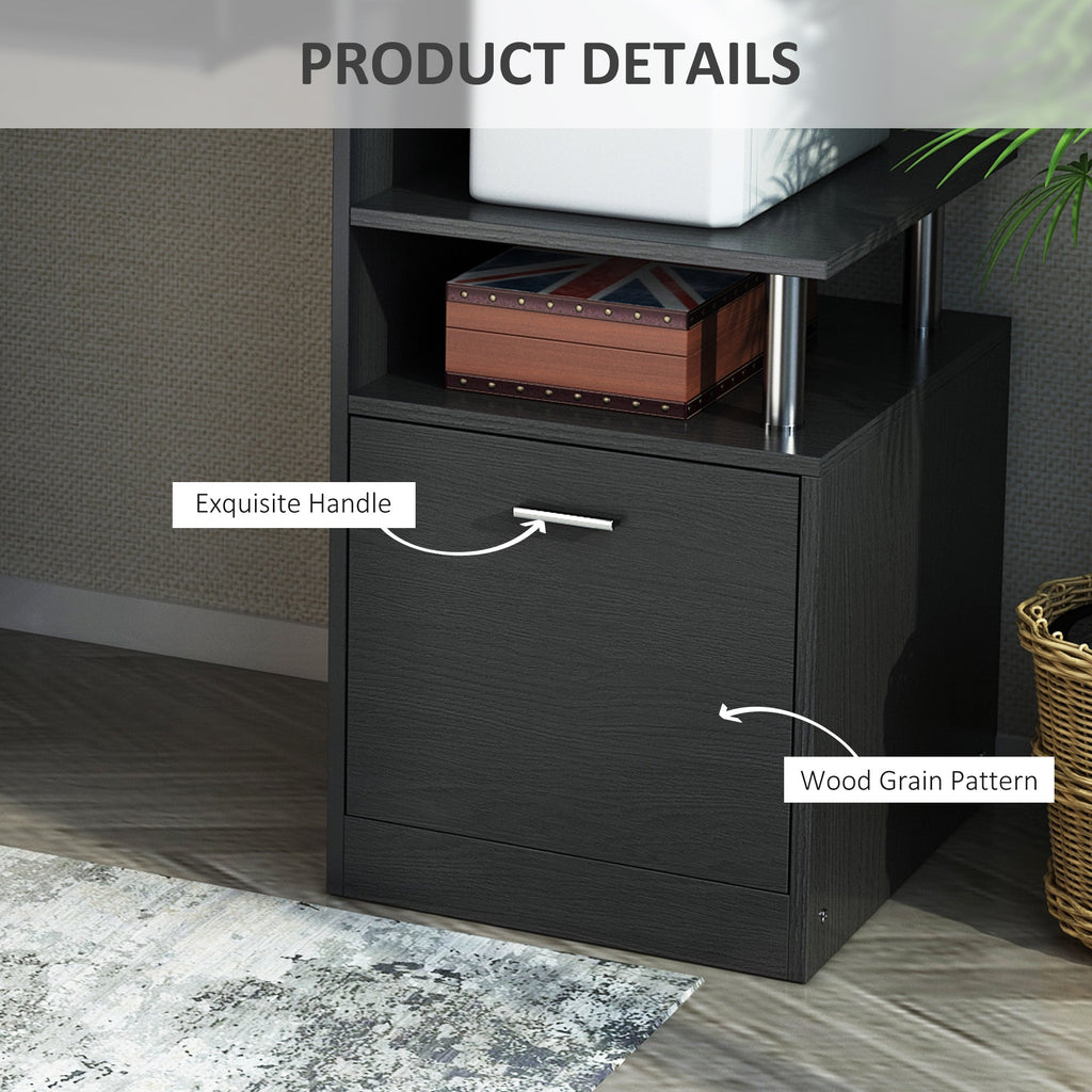 Computer Desk PC Workstation with Drawer, Shelves and CPU Storage Rack, Home Office Furniture, 152 x 60 x 88cm, Black with Wood Grain