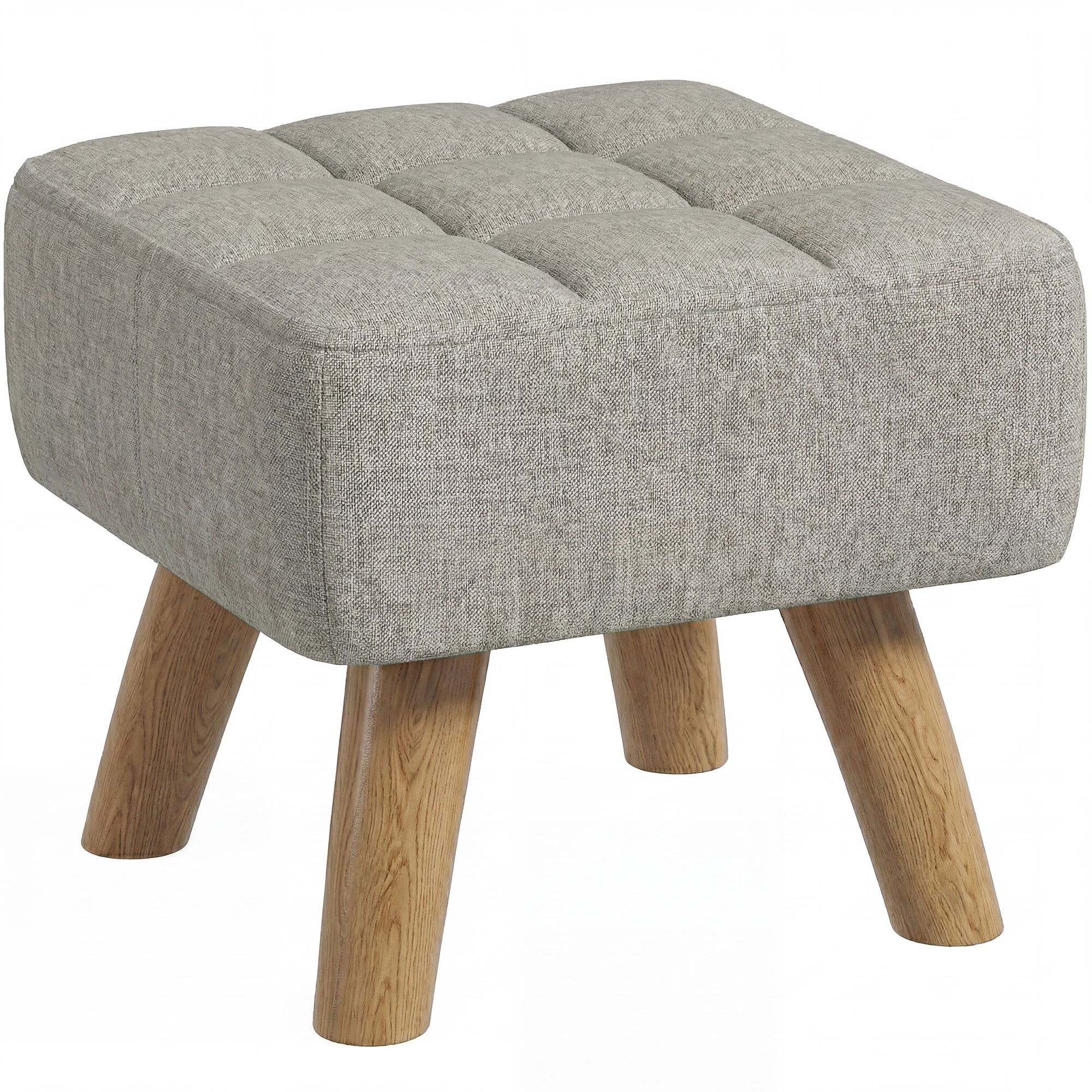 Linen-Look Square Padded Footstool - Light Brown