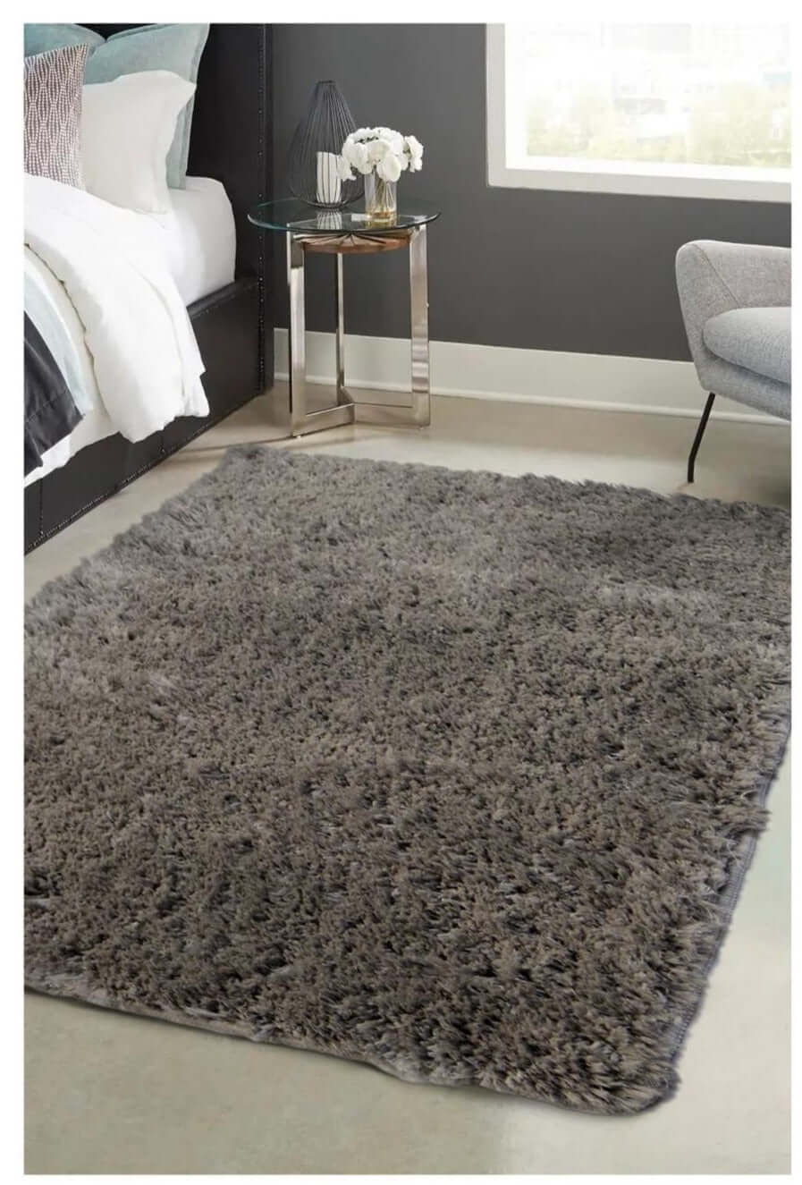 Soft Washable Grey Shaggy Rug 140X200 cm