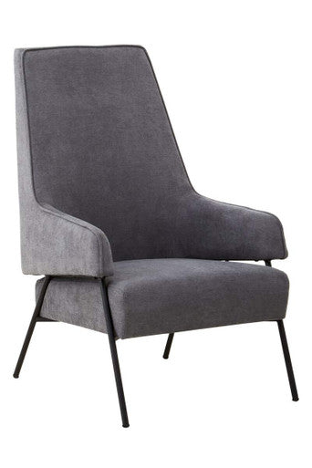 Ash Velvet High Back Chair with Black Metal Legs