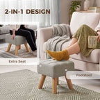 Linen-Look Square Padded Footstool - Light Brown