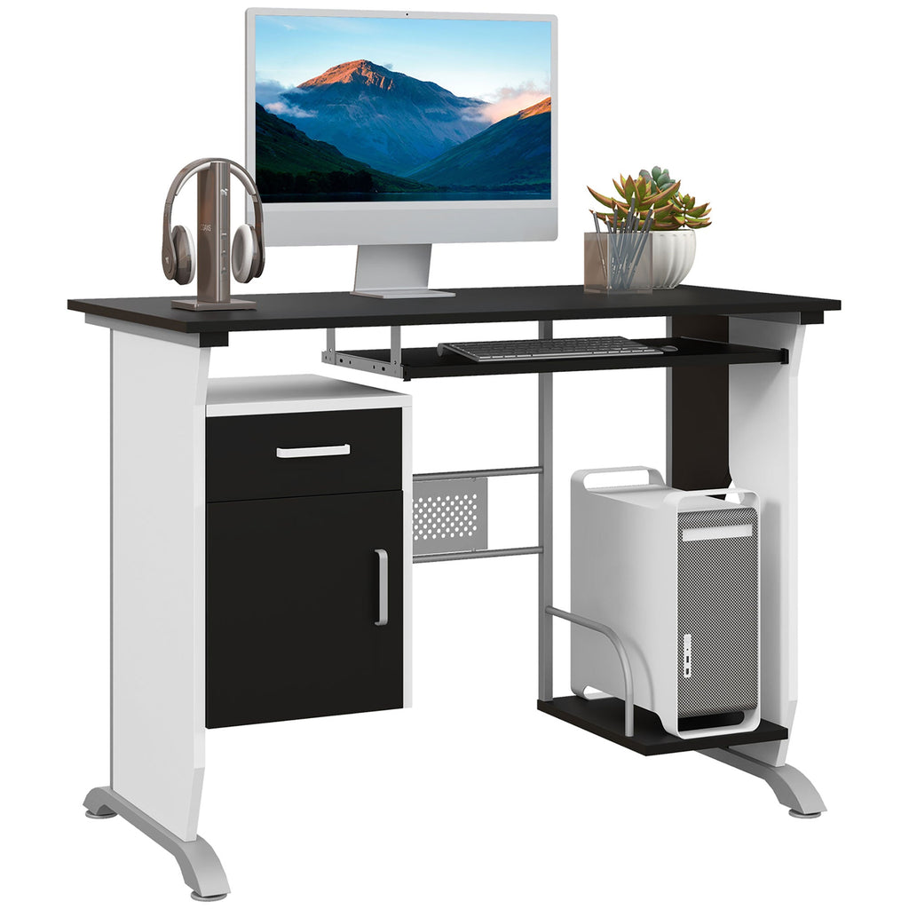 Computer Desk with Sliding Keyboard Tray, Storage Drawers and Host Box Shelf, Home Office Desk, Study Workstation, 100 x 52 x 75cm, Black Black