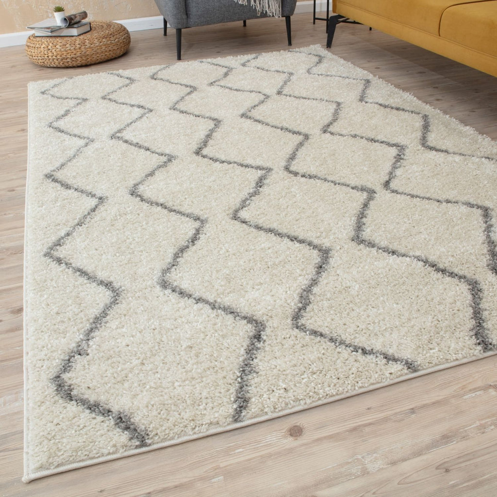 Moroccan Ivory Grey Shaggy Rug