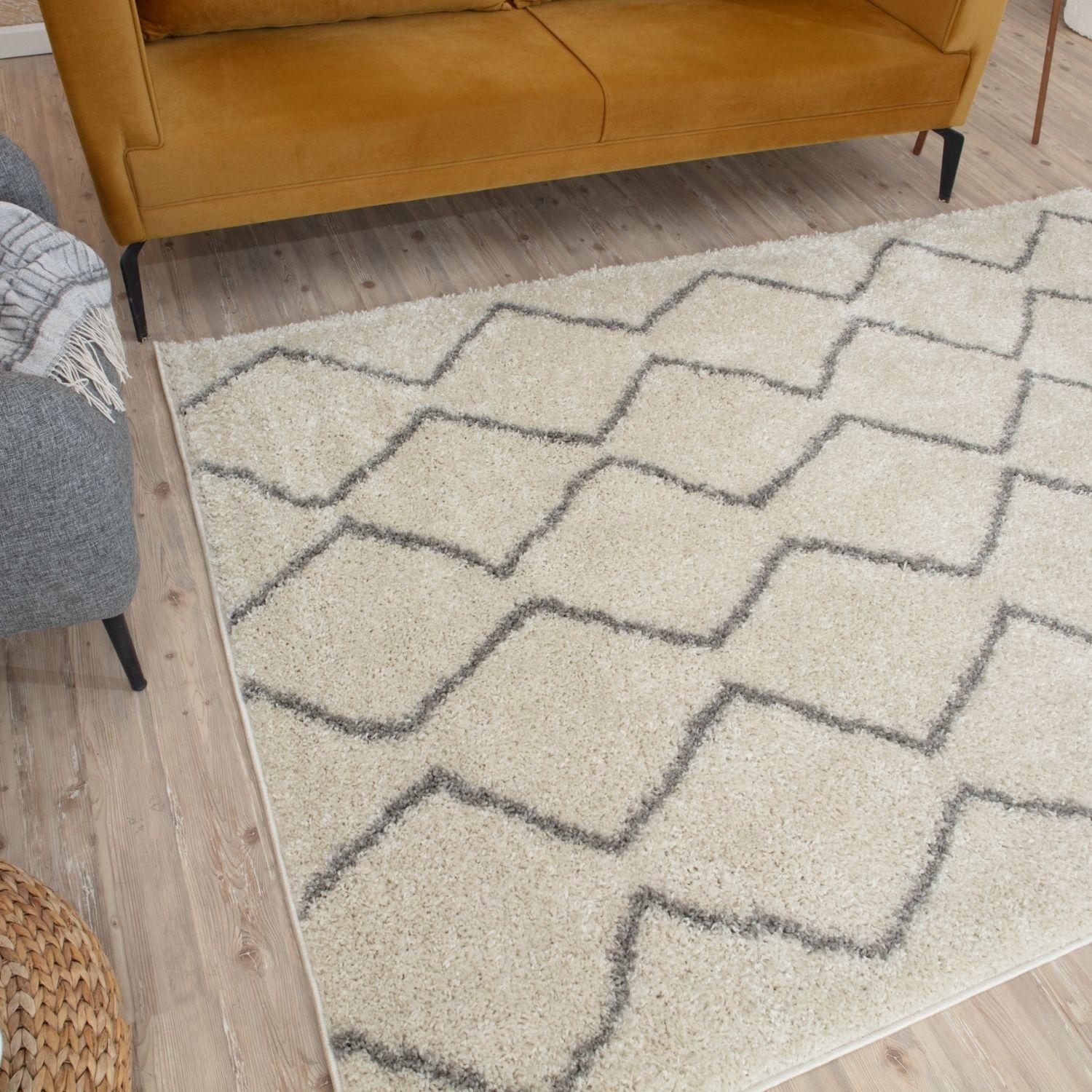 Moroccan Ivory Grey Shaggy Rug