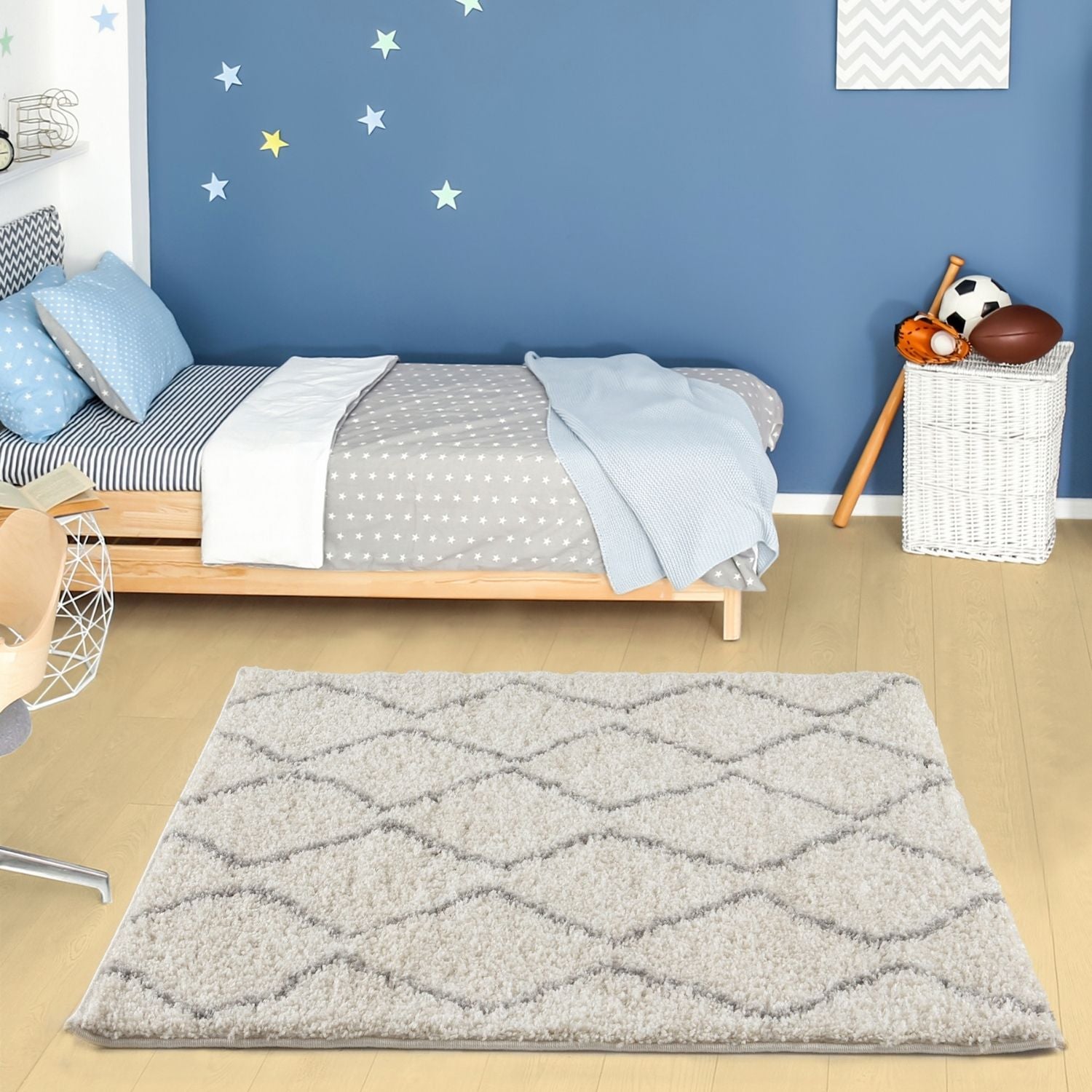 Moroccan Ivory Grey Shaggy Rug