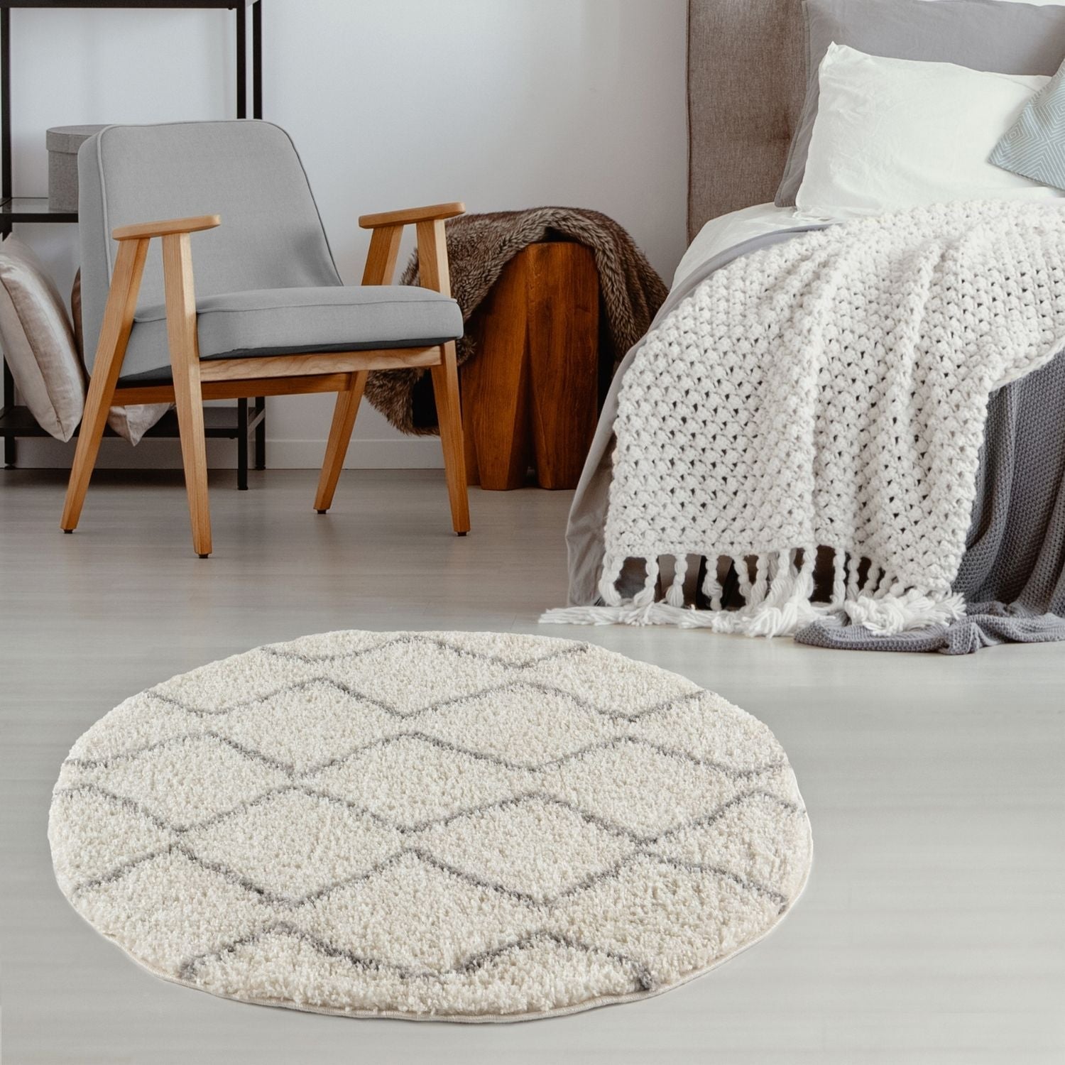 Moroccan Ivory Grey Shaggy Rug