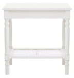 White Wooden Side Table with Rattan Shelf