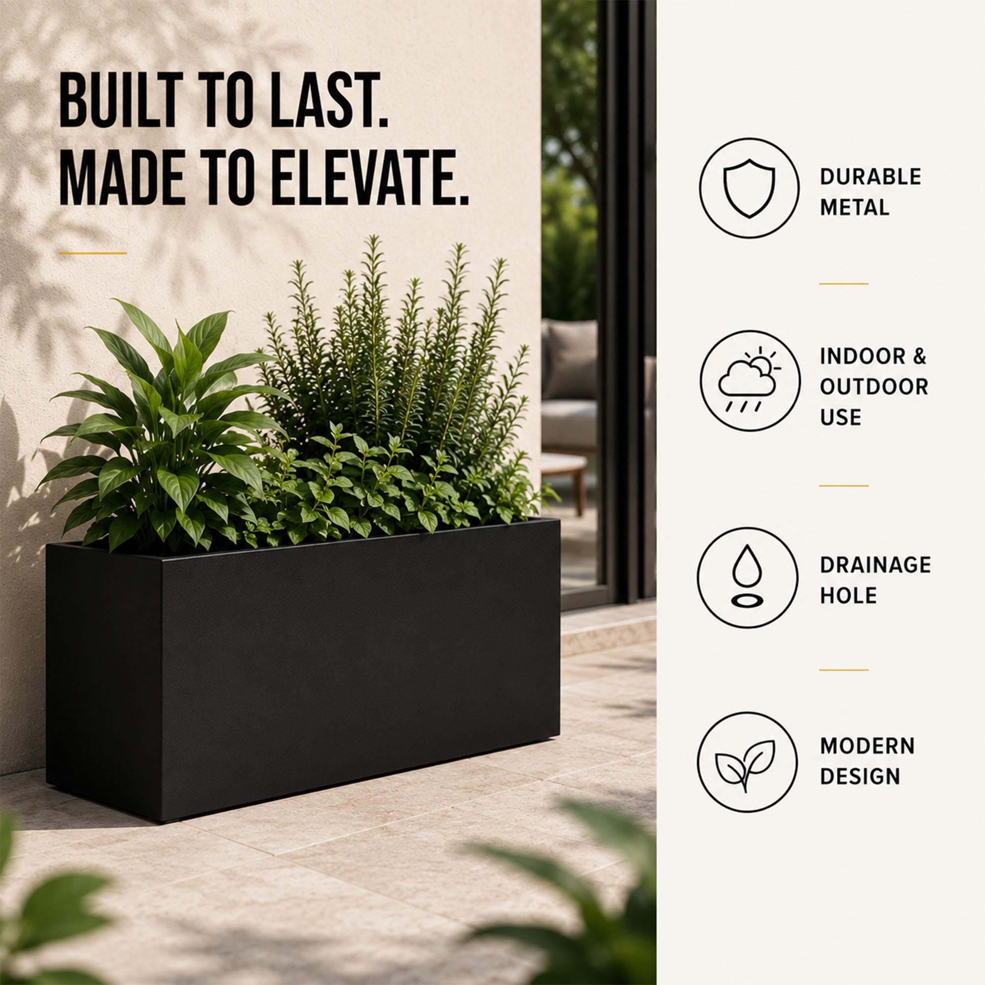 Galvanised Steel Black Trough Metal Planter - 80cm x 30cm