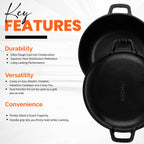 4.7L/5.0 Quart Pre Seasoned Cast Iron Pan, Dutch Oven with Lid, Dual Function Griddle Pan, 10.6 Inch (27 cm), Casted Pot with lid, Casserole