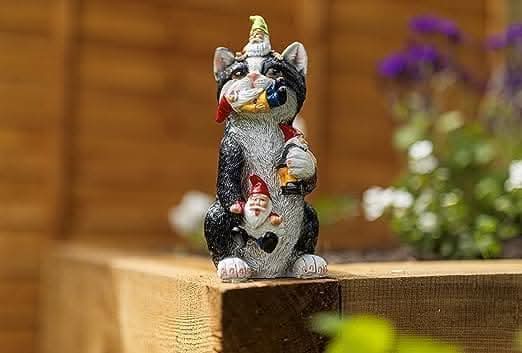 Resin Cat Eating Gnome Garden Ornament