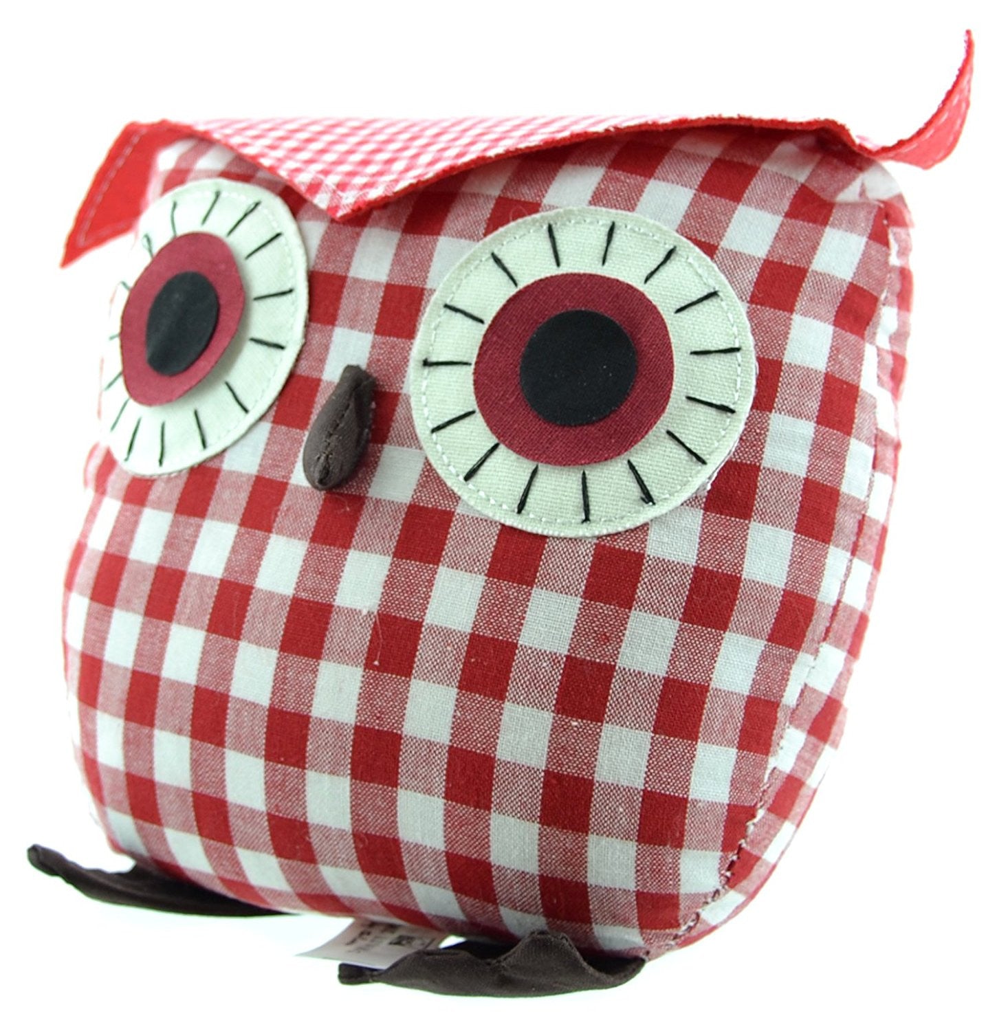 19cm Red Checkered Door Stop - Owl