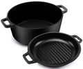 4.7L/5.0 Quart Pre Seasoned Cast Iron Pan, Dutch Oven with Lid, Dual Function Griddle Pan, 10.6 Inch (27 cm), Casted Pot with lid, Casserole