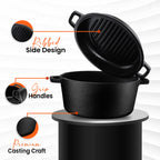 4.7L/5.0 Quart Pre Seasoned Cast Iron Pan, Dutch Oven with Lid, Dual Function Griddle Pan, 10.6 Inch (27 cm), Casted Pot with lid, Casserole