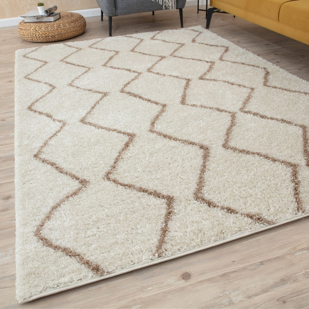 Moroccan Ivory Beige Shaggy Rug