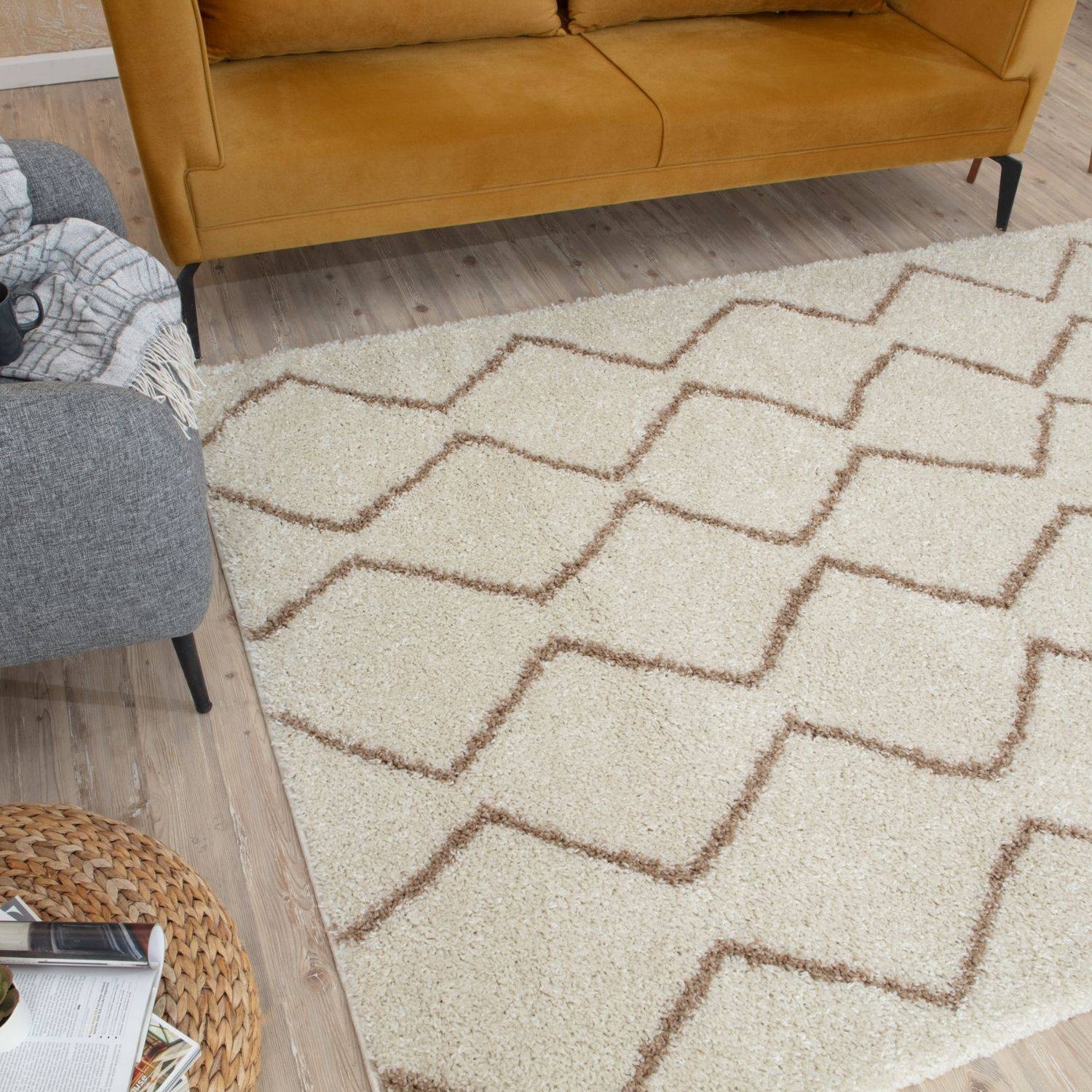 Moroccan Ivory Beige Shaggy Rug